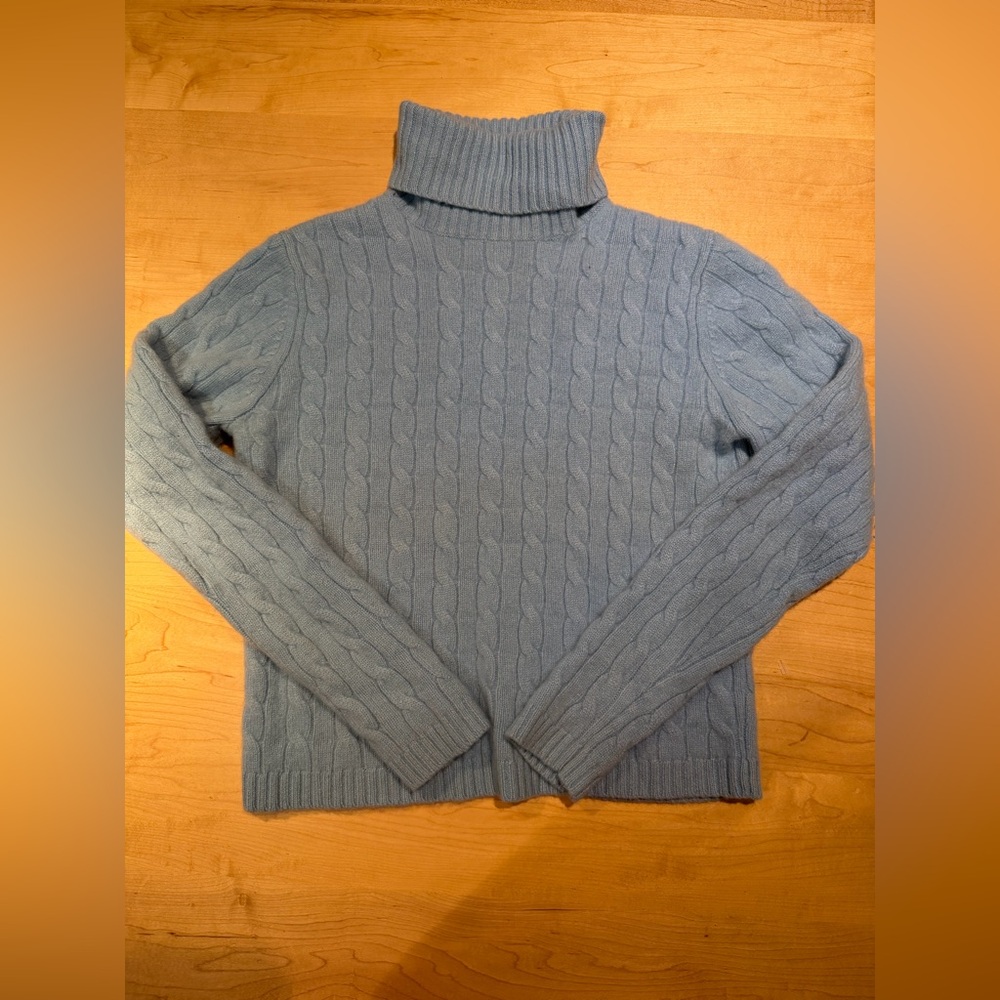 Lord and Taylor 100% Cashmere Light Blue Turtleneck Sweater